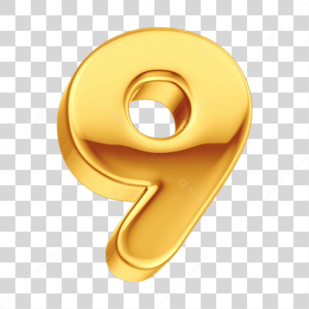 Elemento 3D Número 9 Dourado PNG Transparente
