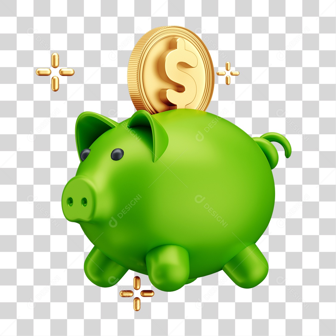 Piggy Bank Verde Elemento 3D Para PNG Transparente