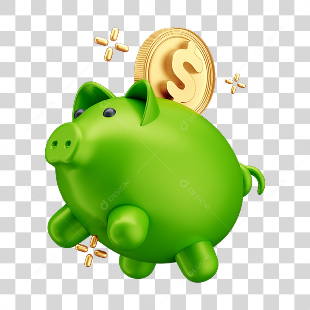 Piggy Bank Verde Elemento 3D Para PNG Transparente