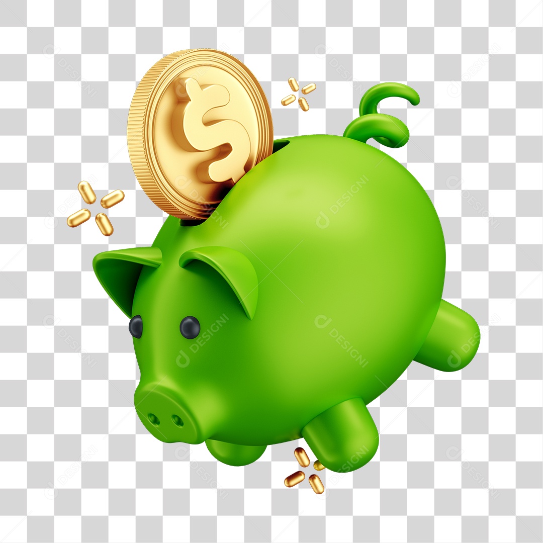 Piggy Bank Verde Elemento 3D Para PNG Transparente