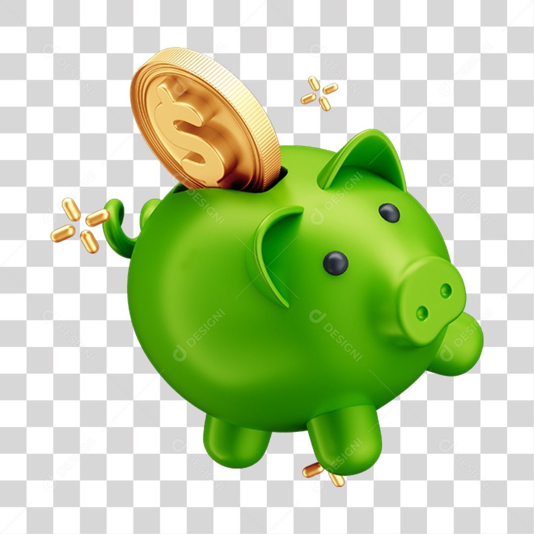 Piggy Bank Verde Elemento 3D Para PNG Transparente