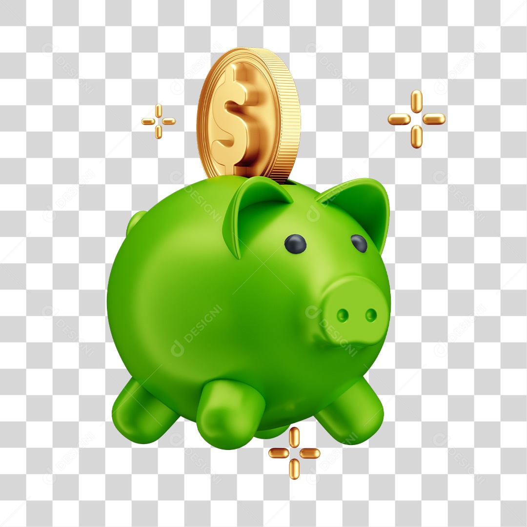 Piggy Bank Verde Elemento 3D Para PNG Transparente
