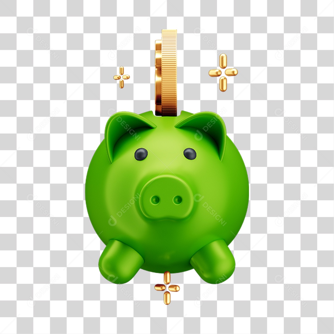 Piggy Bank Verde Elemento 3D Para PNG Transparente