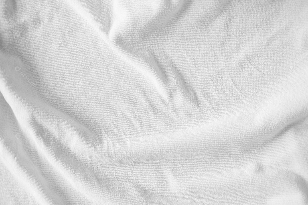 Lençol branco amassado, textura gradiente de roupa de cama branca