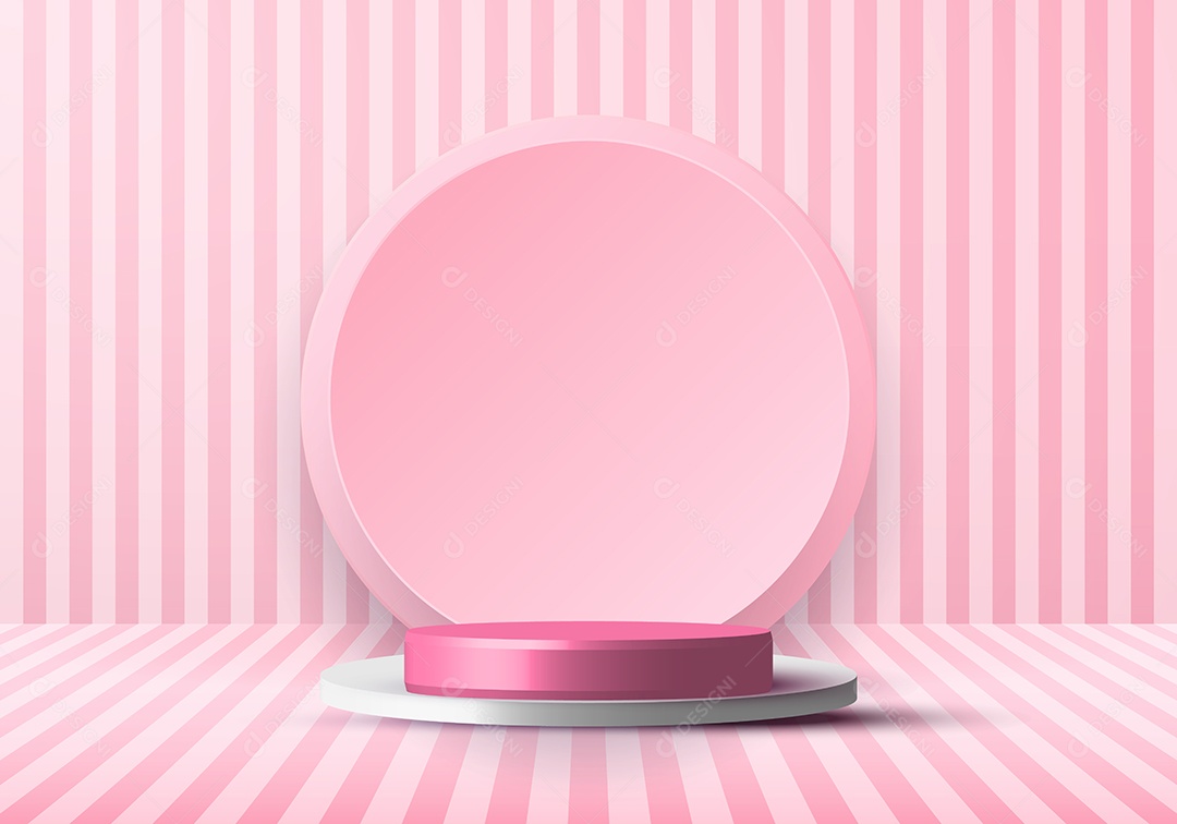 Estágio de estúdio de pódio rosa e branco realista em 3D e círculo de volta Vetor EPS