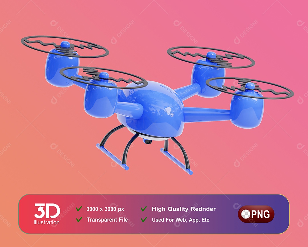 Drone Azul Elemento 3D Para Composição PSD