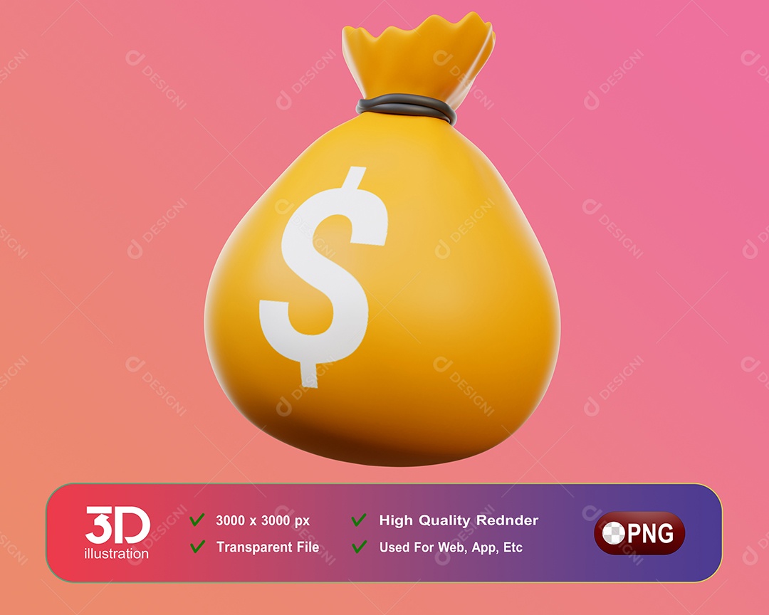 Sacola De Dinheiro Amarela Elemento 3D Para Composição PSD