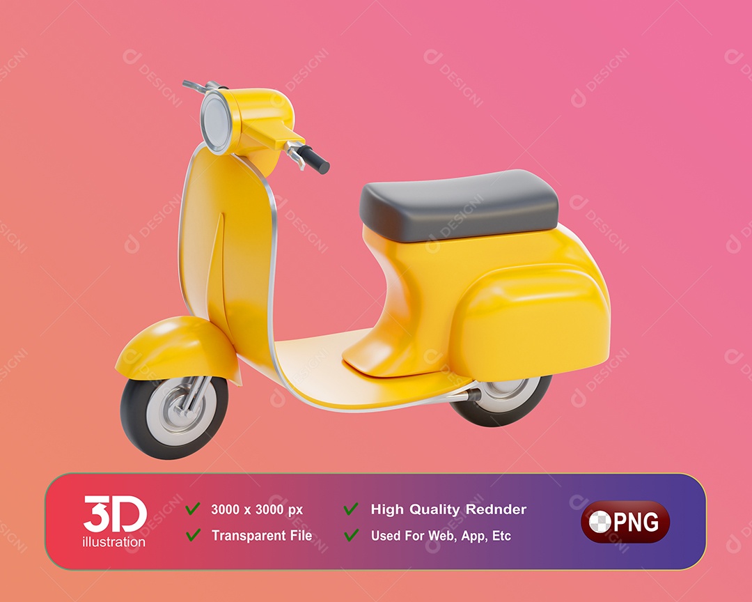 Moto Scooter Yellow 3D Element For PSD Composition