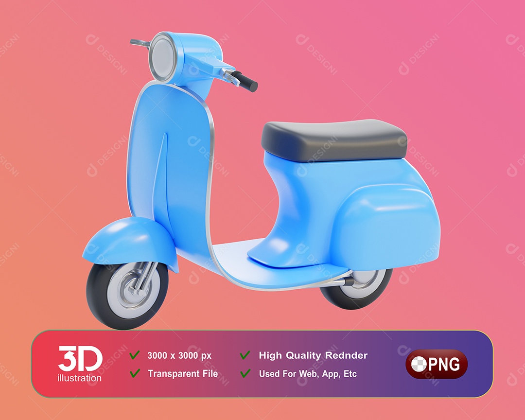 Moto Lambreta Azul Elemento 3D Para Composição PSD