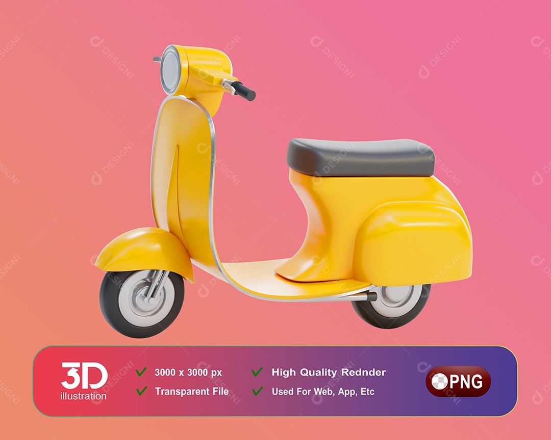 Moto Lambreta Amarelo Elemento 3D Para Composição PSD