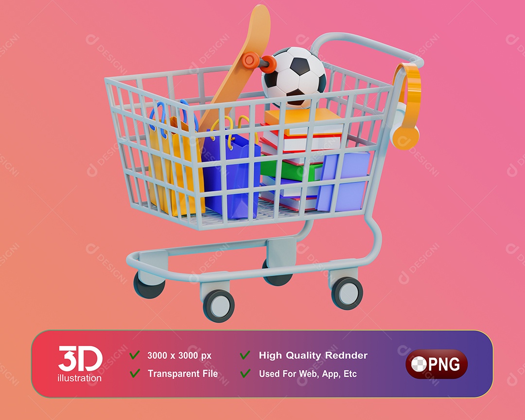 Carrinho De Compras Elemento 3D Para Composição PSD