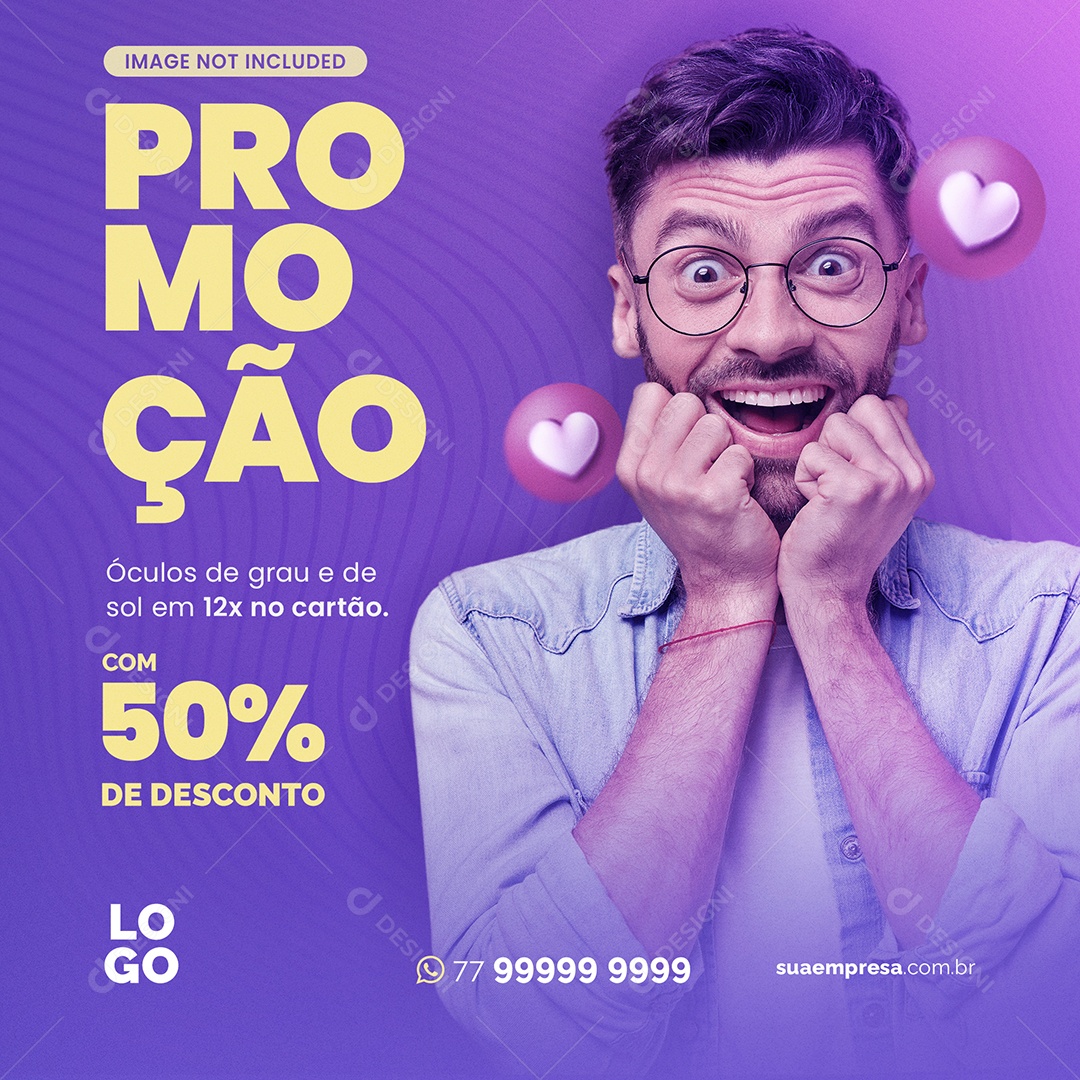 Óculos de Grau Promoção 50% de Desconto Social Media PSD Editável