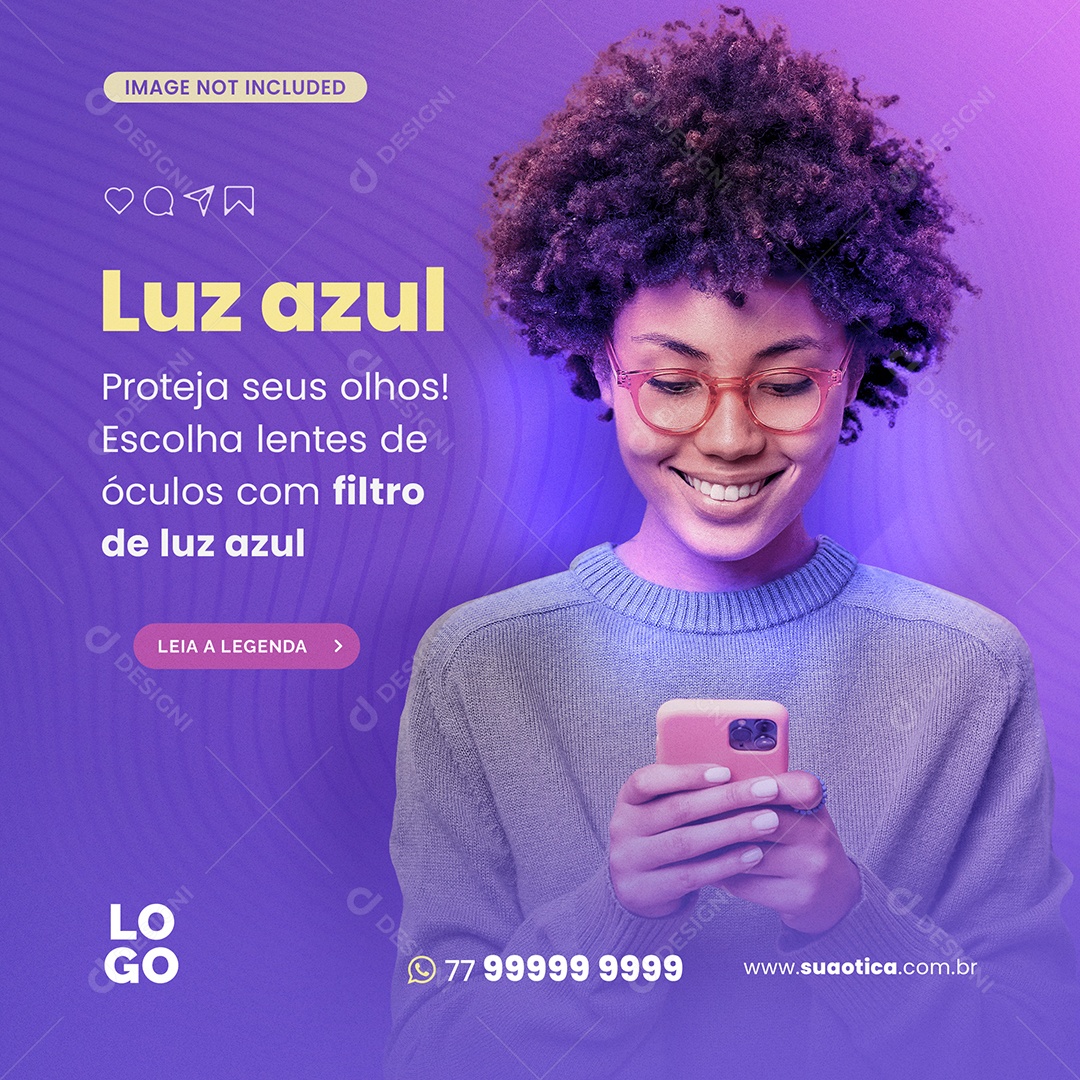 Proteja Seus Olhos Óculos Com Filtro de Luz Azul Social Media PSD Editável