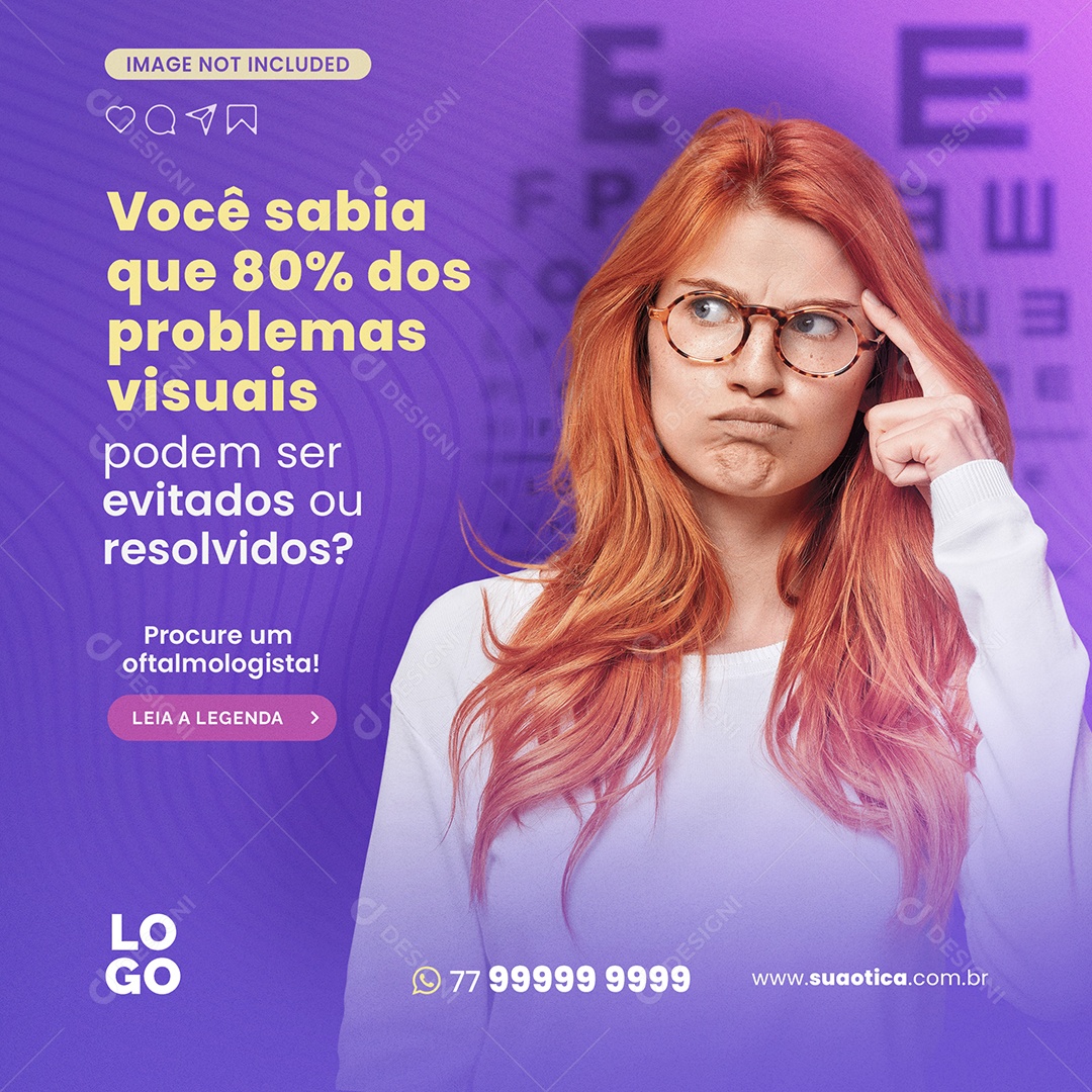 Você Sabia Que 80% dos Problemas Visuais Podem Ser Evitados Social Media PSD Editável