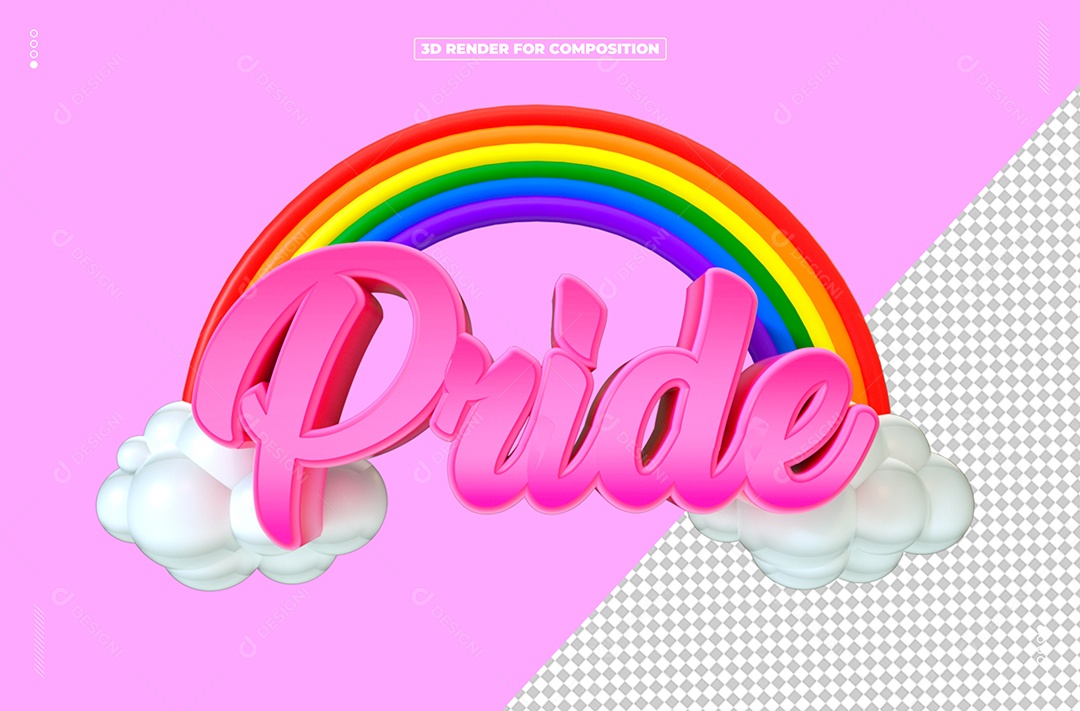 Selo 3D Texto Pride Orgulho Rosa Arco Iris Para Composição PSD