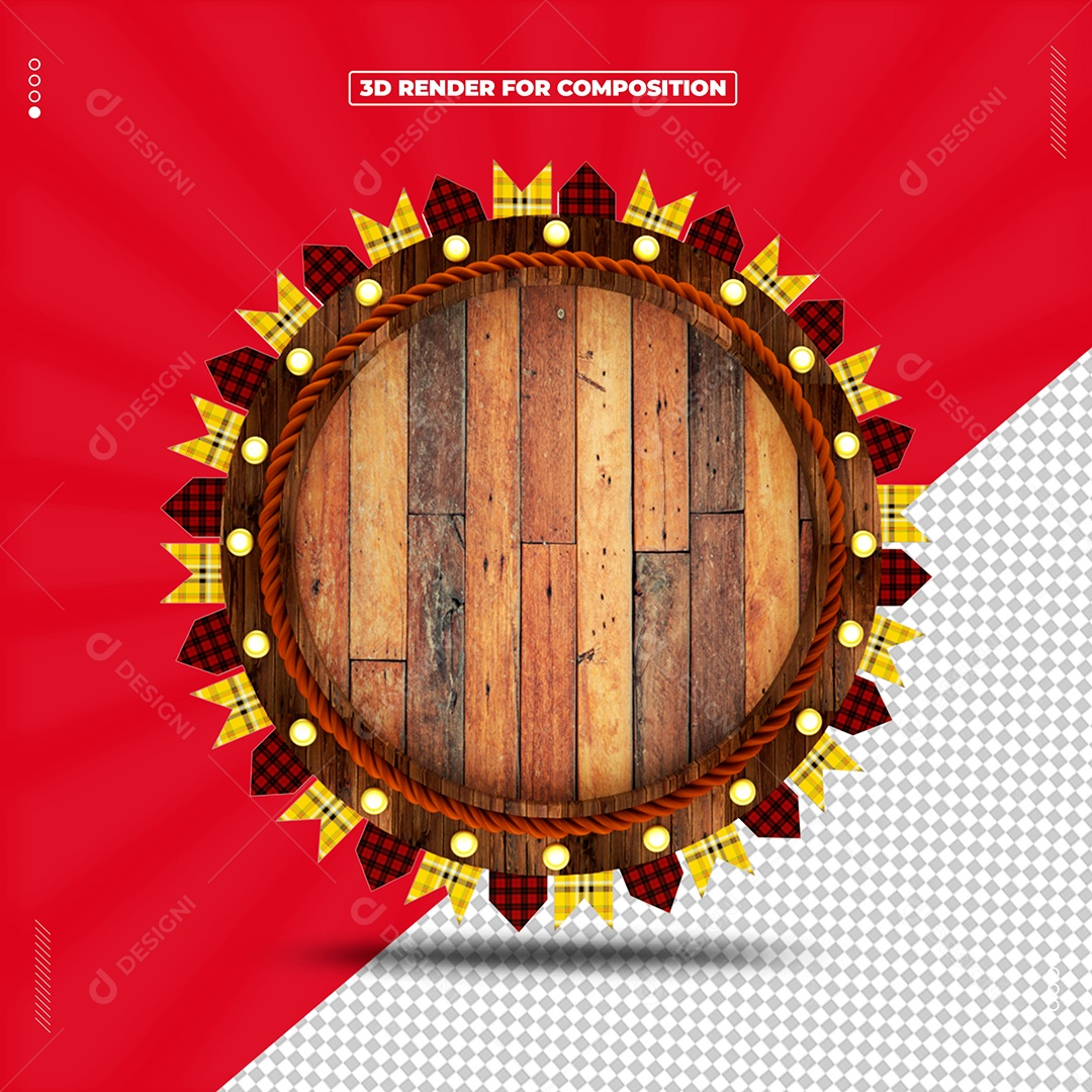 Elemento 3D Moldura De Madeira Com Enfeites Para Composição PSD