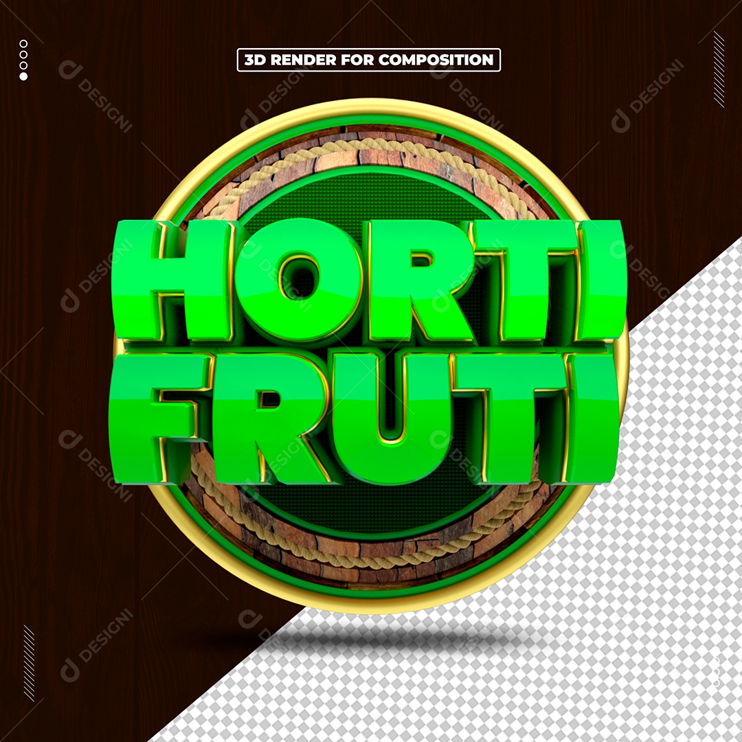 Selo 3D Horti Fruti Verde Para Composição PSD