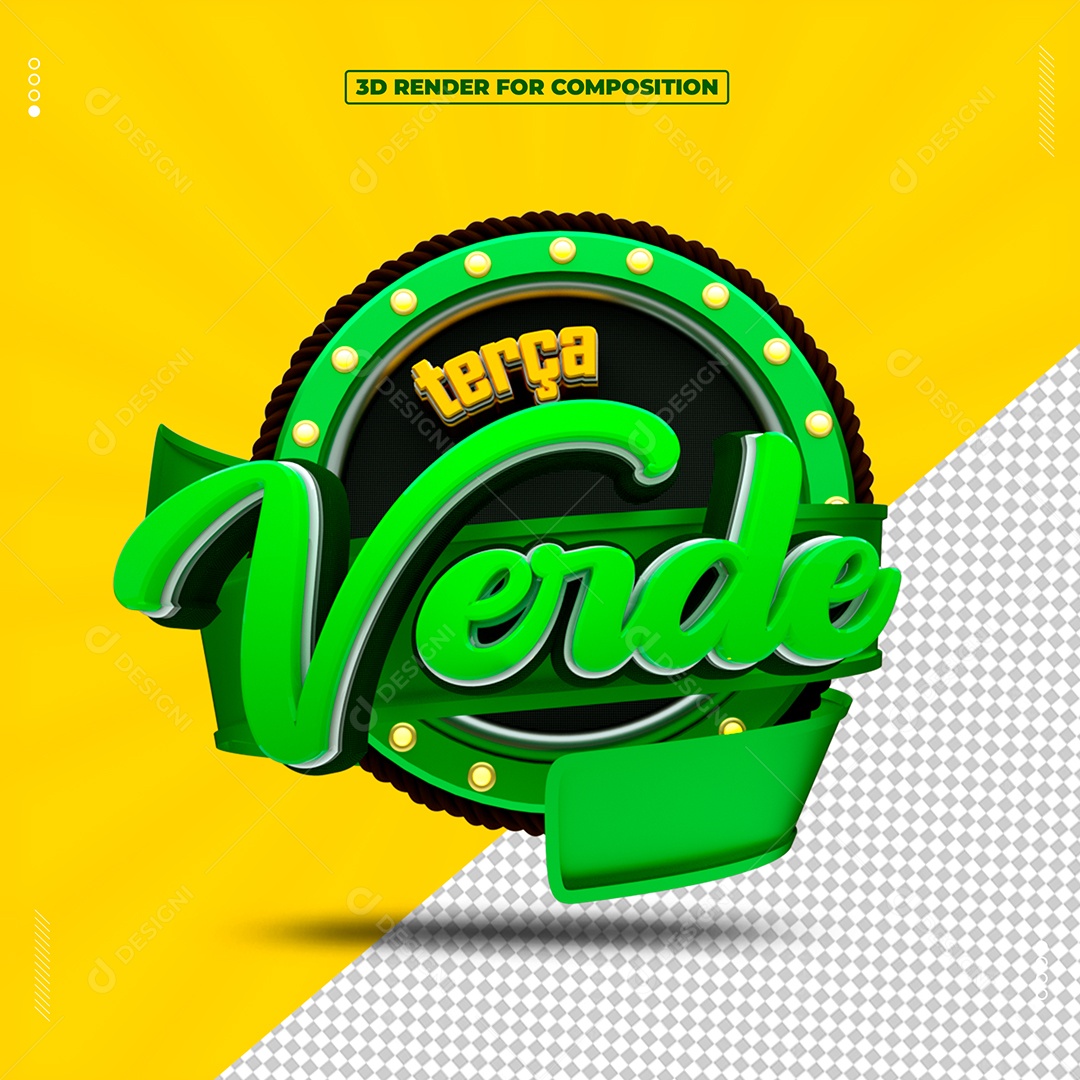 Selo 3D Terça Verde Para Composição PSD
