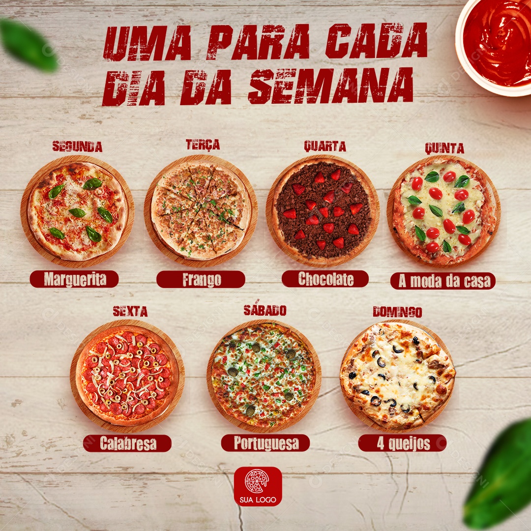 Pizzaria uma Para Cada Dia da Semana Social Media PSD Editável