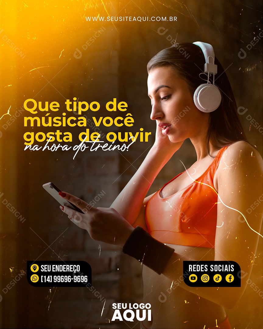Que Tipo Musica Você Gosta de Ouvir na Hora do Treino Social Media PSD Editável
