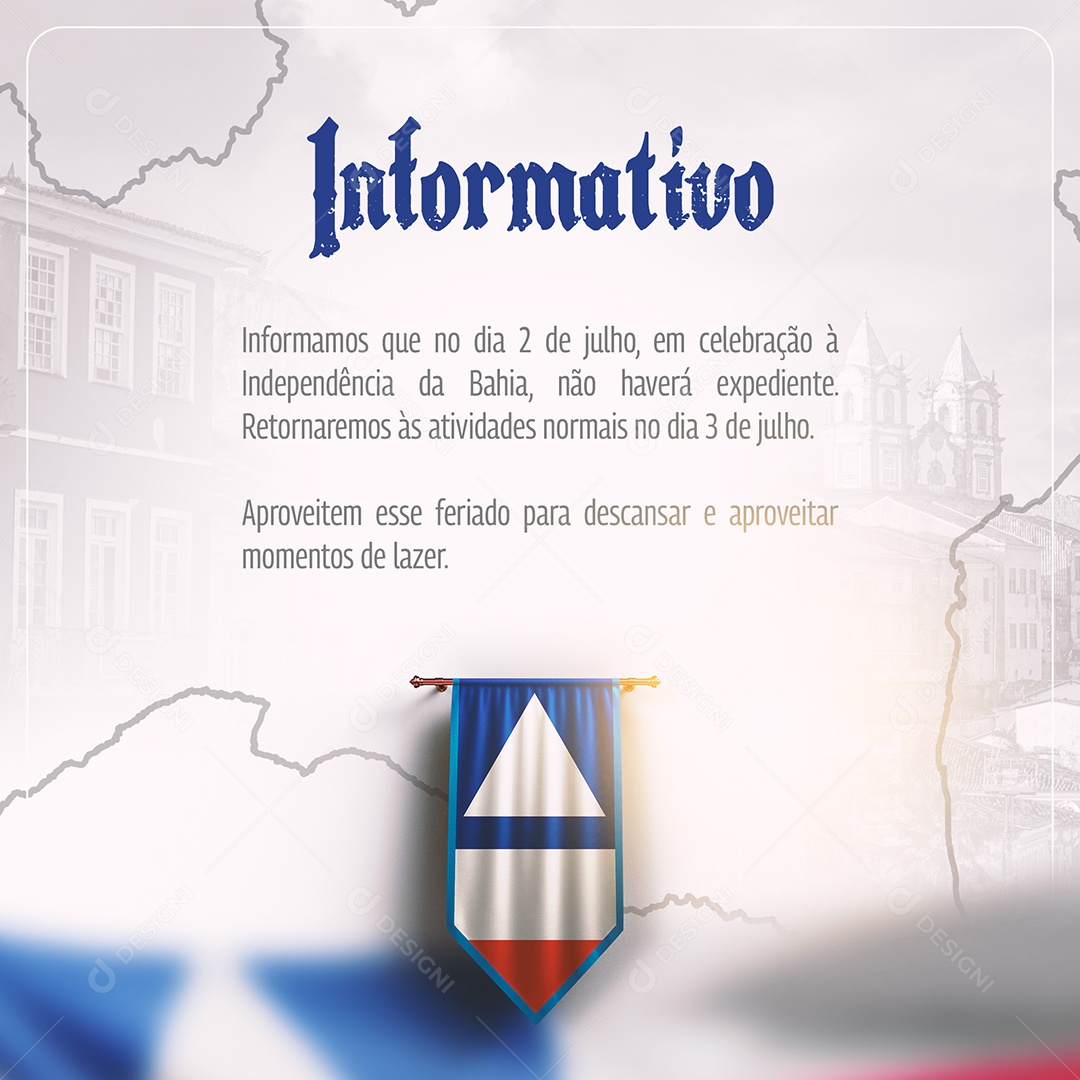 Post Comunicado Independência da Bahia Branco Social Media PSD Editável