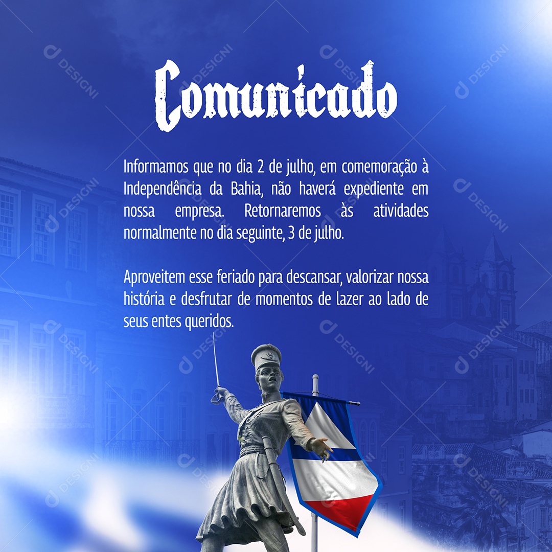 Post Comunicado Independência da Bahia Azul Social Media PSD Editável