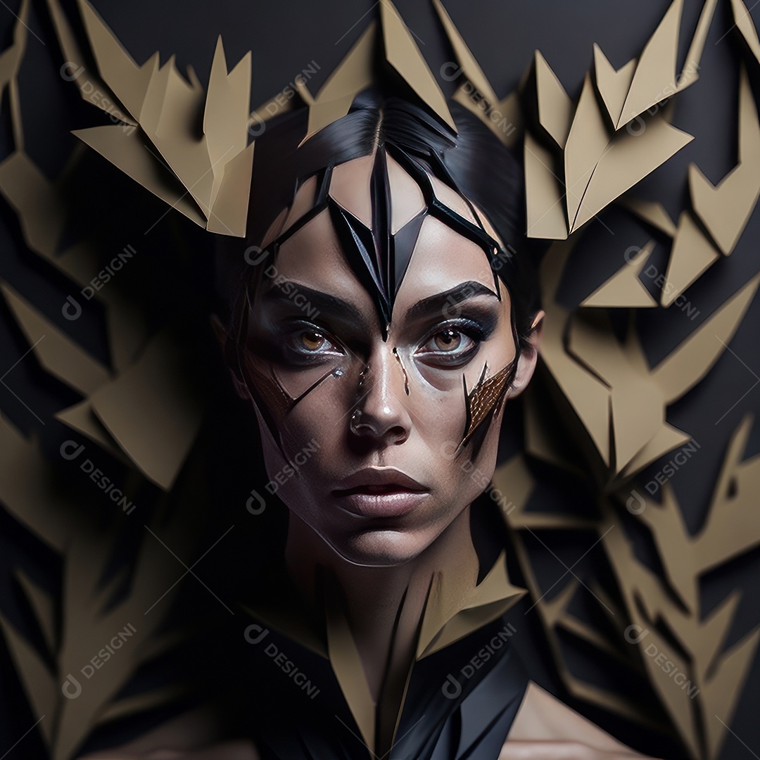 Imagem realista de mulher com formas geométrica.
