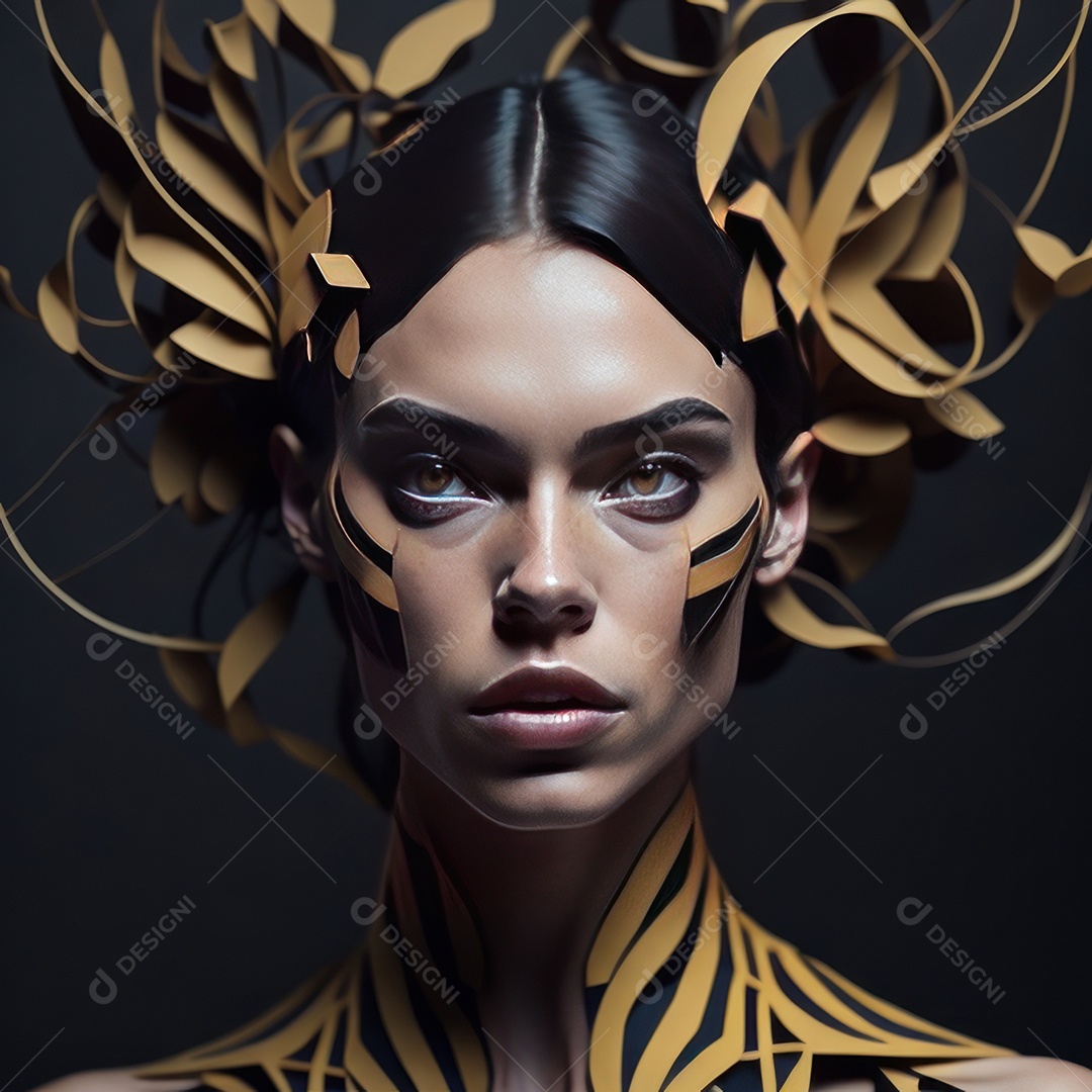 Imagem realista de mulher com formas geométrica.