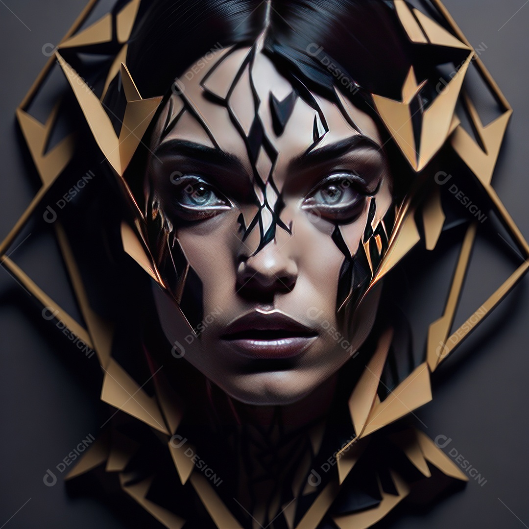 Imagem realista de mulher com formas geométrica.