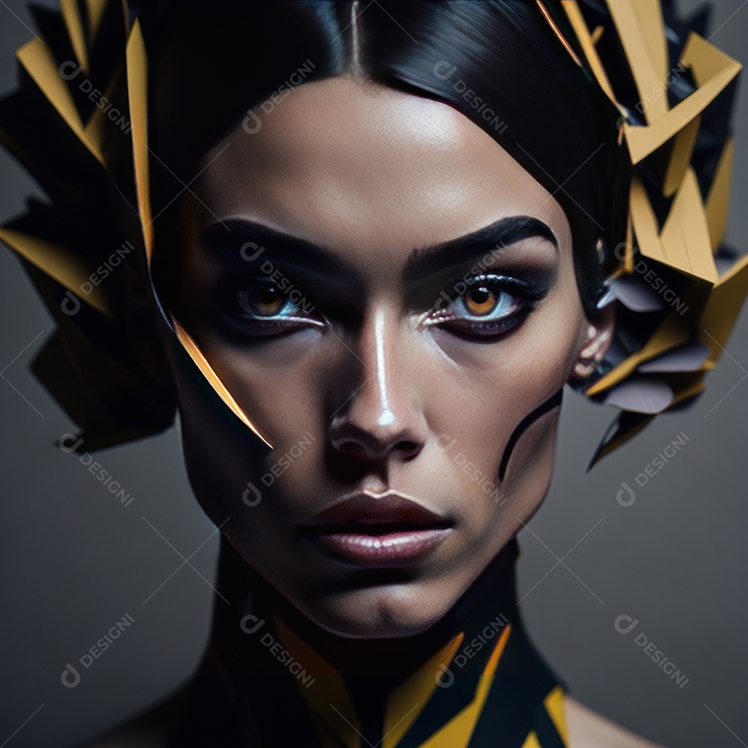 Imagem realista de mulher com formas geométrica.