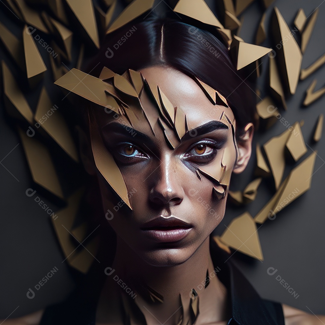 Imagem realista de mulher com formas geométrica.