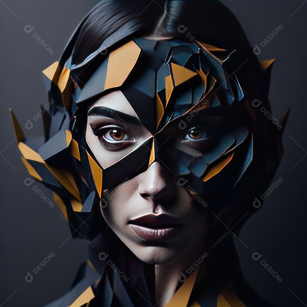 Imagem realista de mulher com formas geométrica.