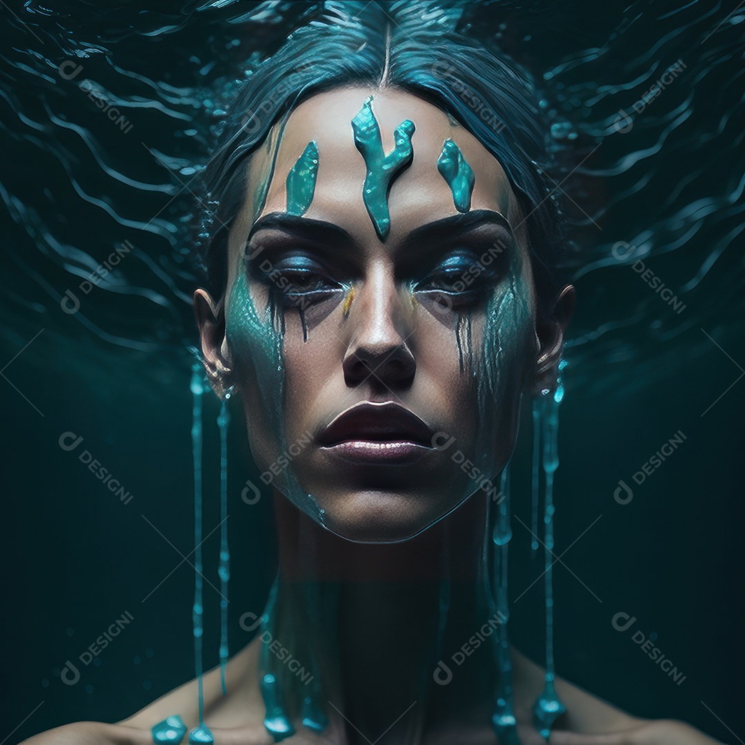 Imagem realista de mulher sobre alto mar.