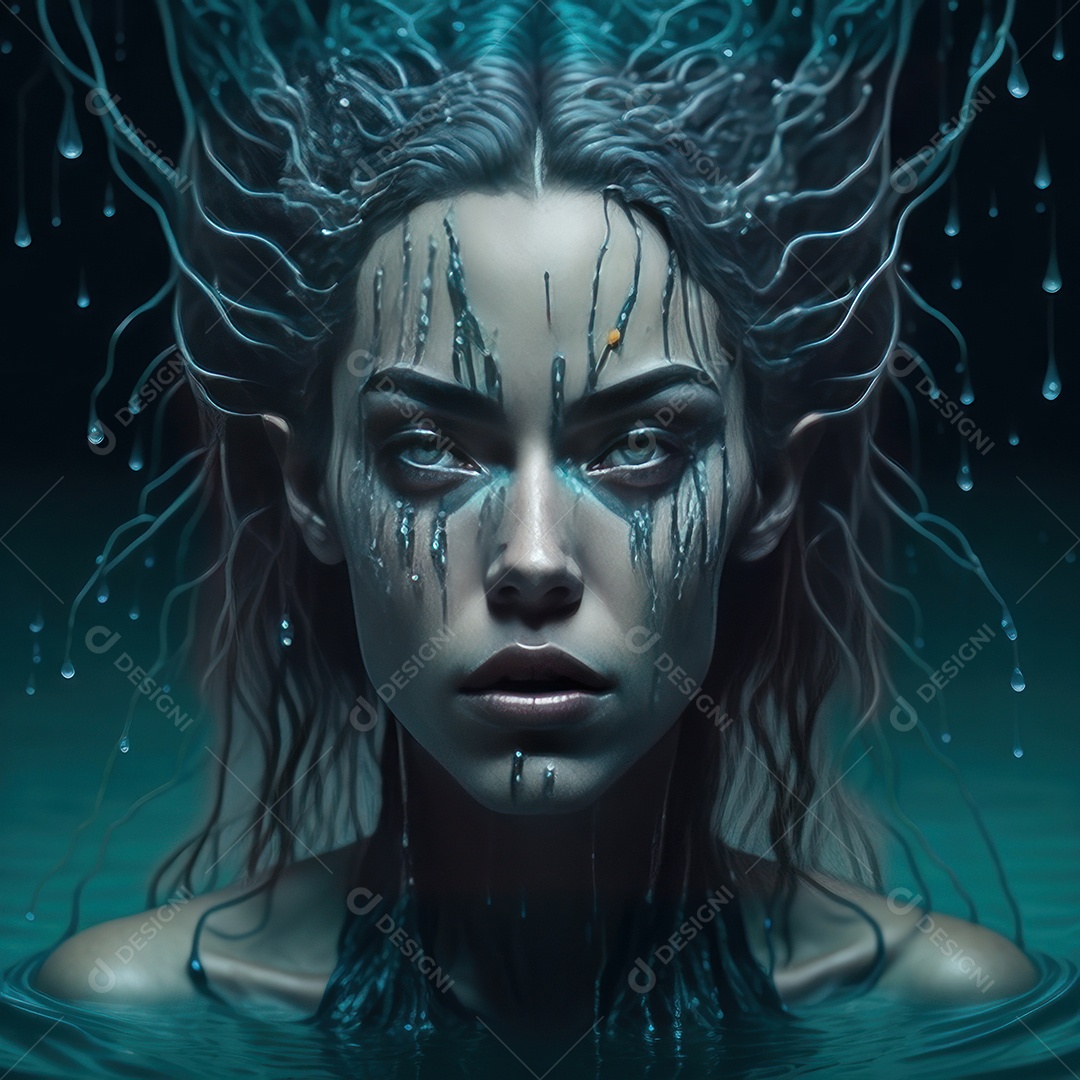 Imagem realista de mulher sobre alto mar.