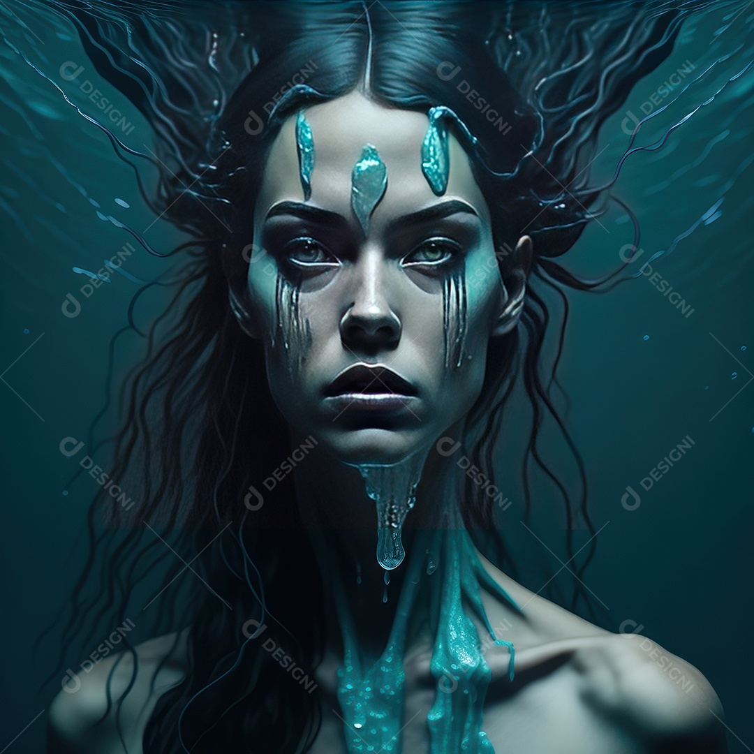 Imagem realista de mulher sobre alto mar.