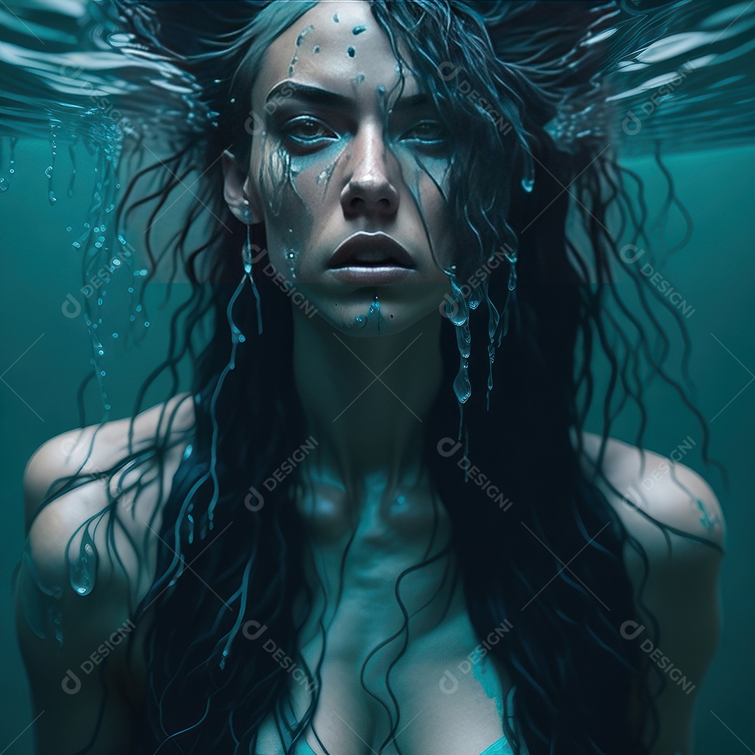 Imagem realista de mulher sobre alto mar.