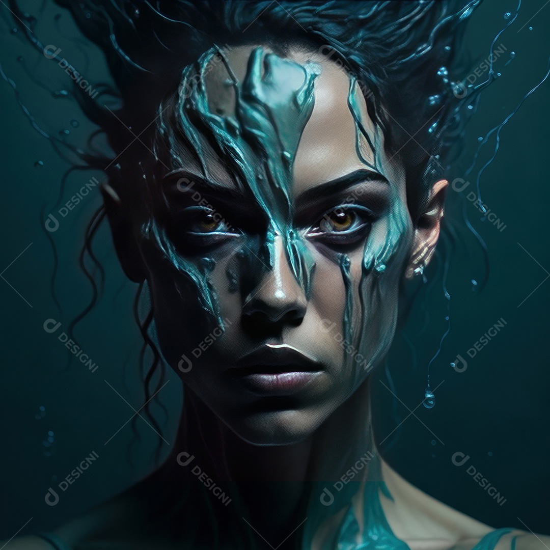 Imagem realista de mulher sobre alto mar.