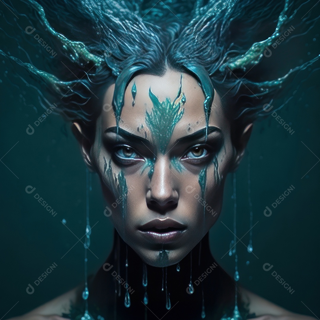 Imagem realista de mulher sobre alto mar.