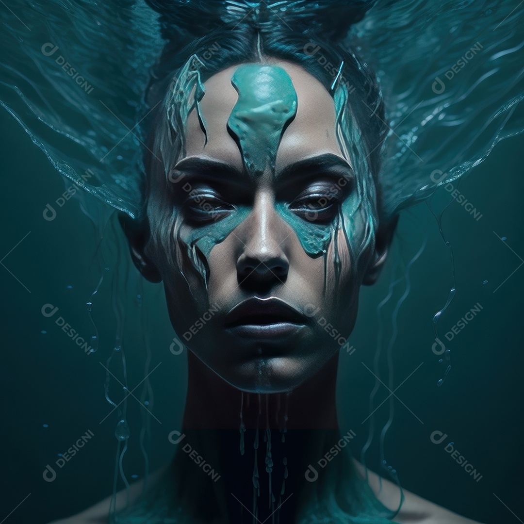 Imagem realista de mulher sobre alto mar.