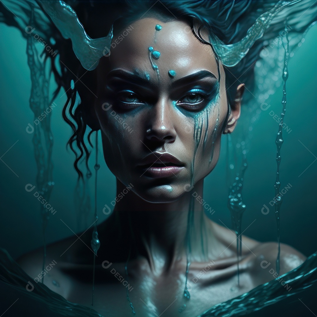 Imagem realista de mulher sobre alto mar.