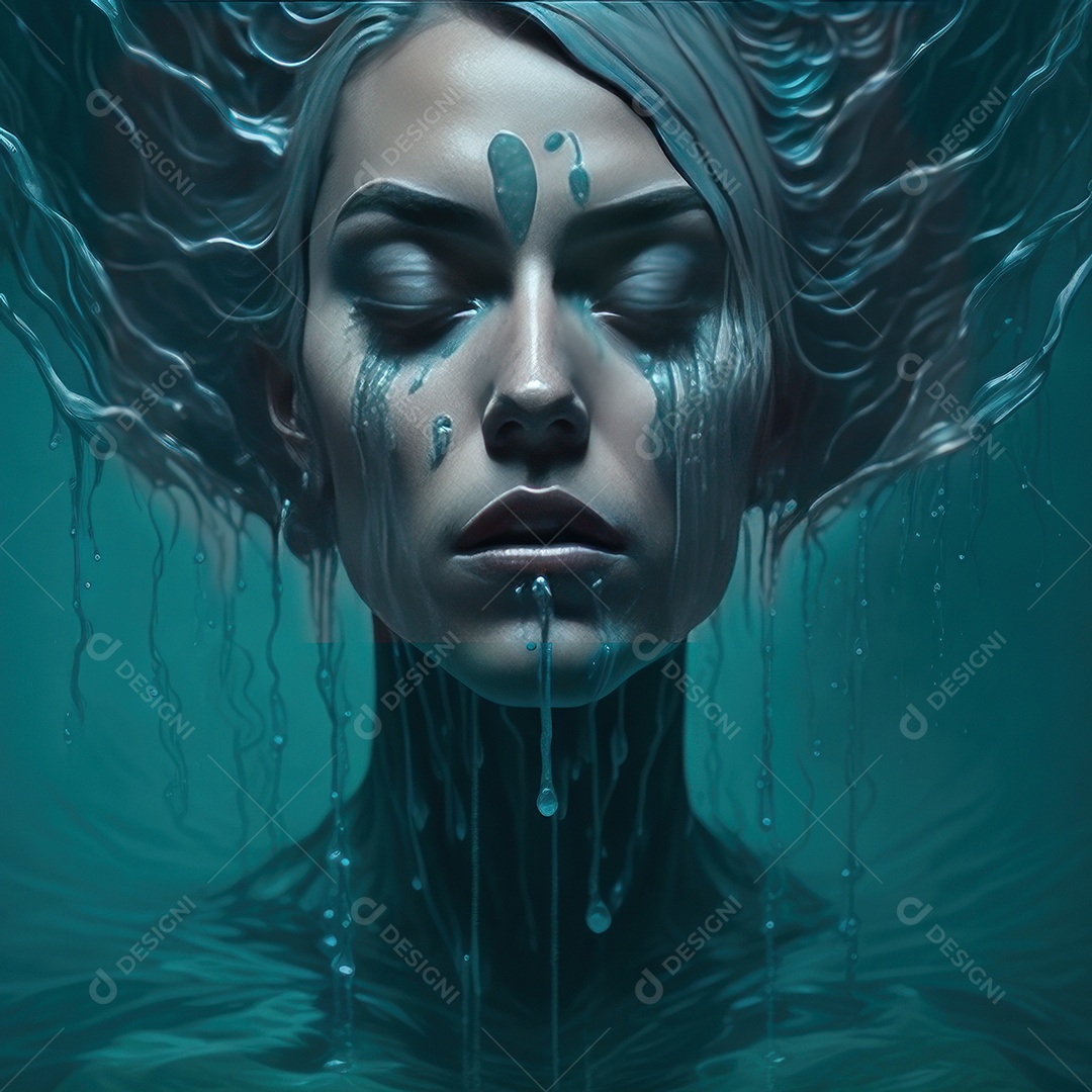 Imagem realista de mulher sobre alto mar.