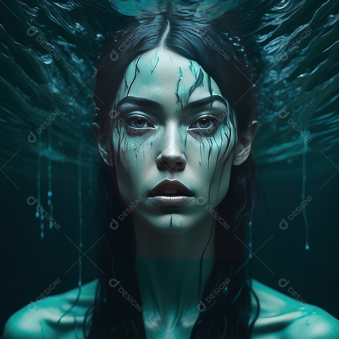 Imagem realista de mulher sobre alto mar.