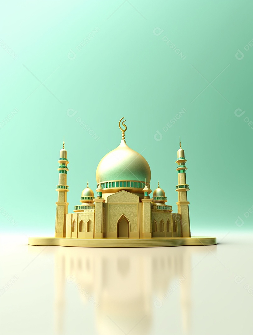 Mesquita islâmica bege com cúpula e torres.