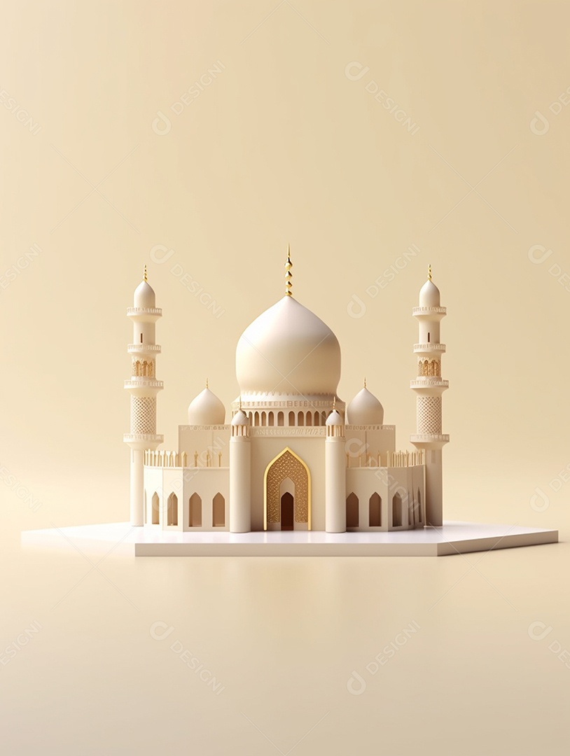 Mesquita islâmica bege com cúpula.
