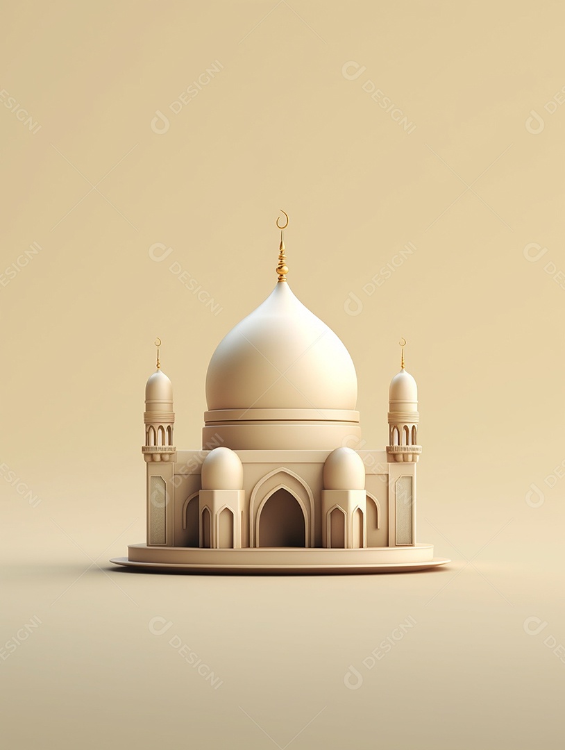 Mesquita islâmica bege com cúpula.