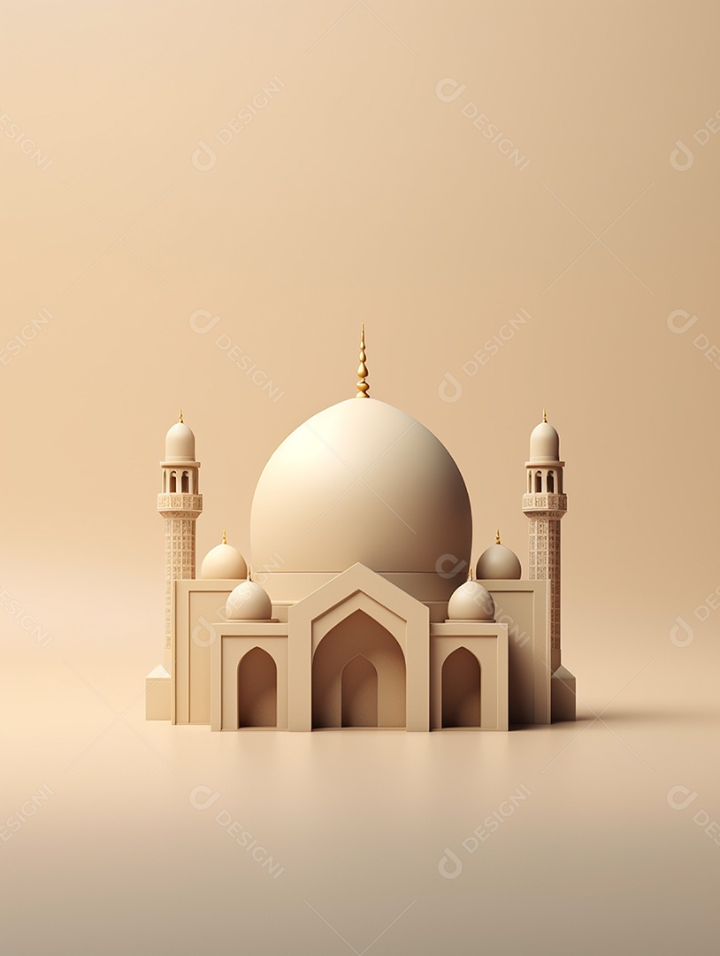 Mesquita islâmica bege com cúpula.