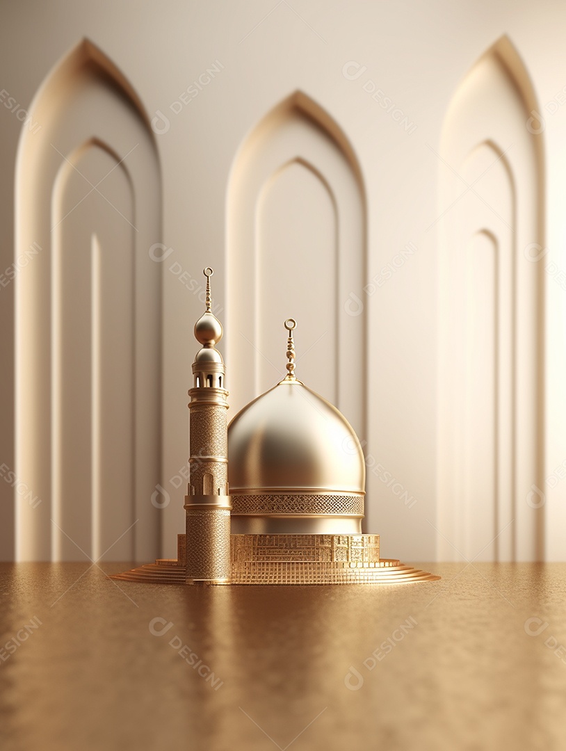 Cúpula dourada e elementos da mesquita islâmica.