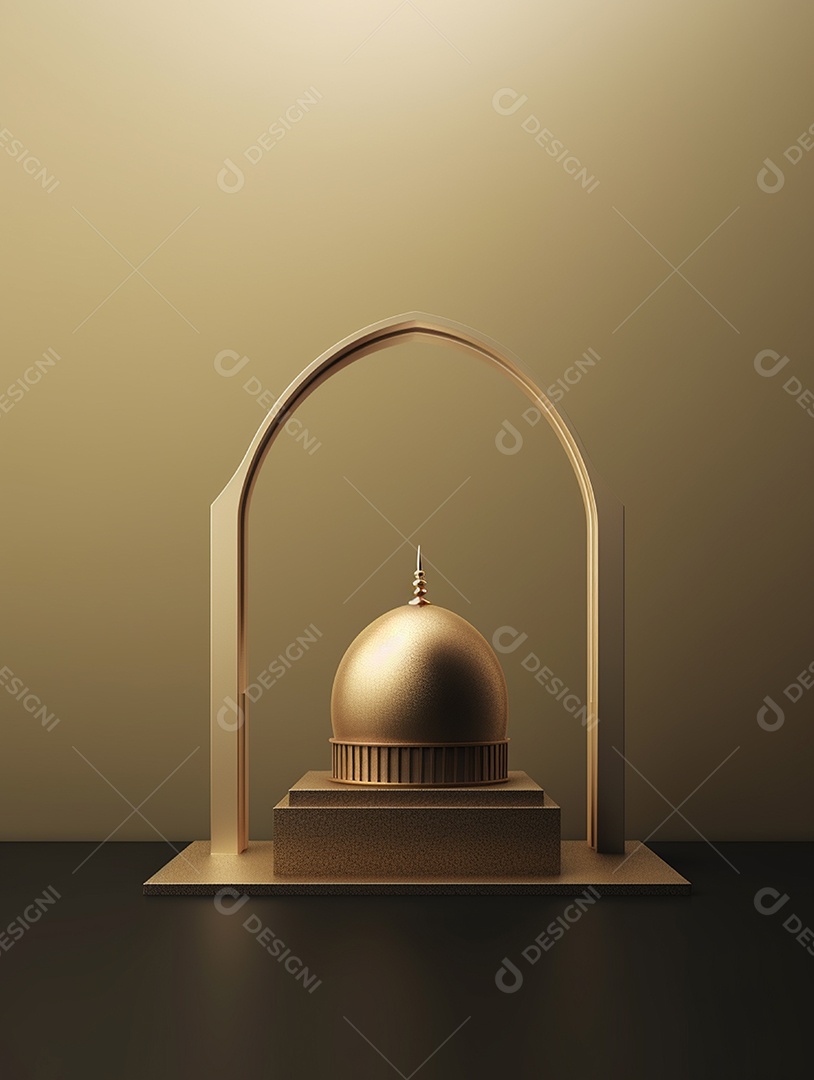 Cúpula dourada e elementos da mesquita islâmica.