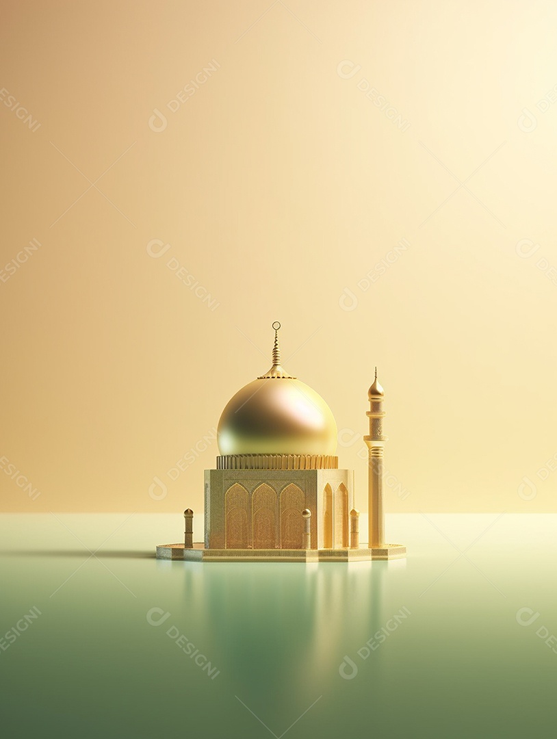 Mesquita islâmica dourada com cúpula.