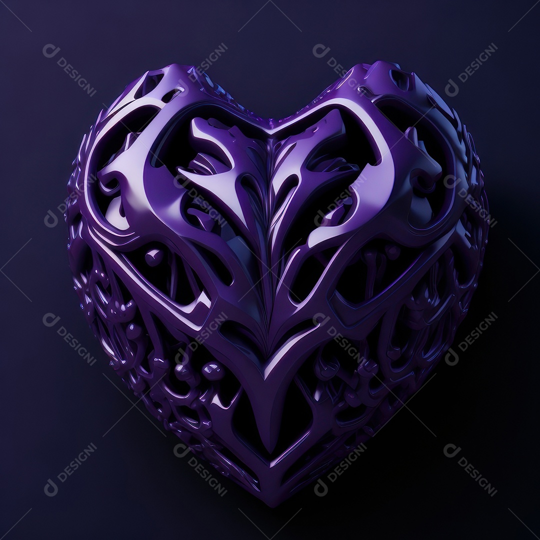 Imagem realista de coração roxo sobre fundo isolado.